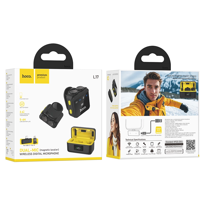 10-2 (1) Hoco L17 wireless digital microphone dual magnetic lapel microphone (iP/Type-C) - Image 1