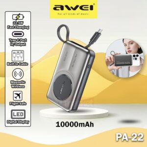 Awei PA22 10000mAh 22.5W Wireless Built-in Type Cable Power Bank