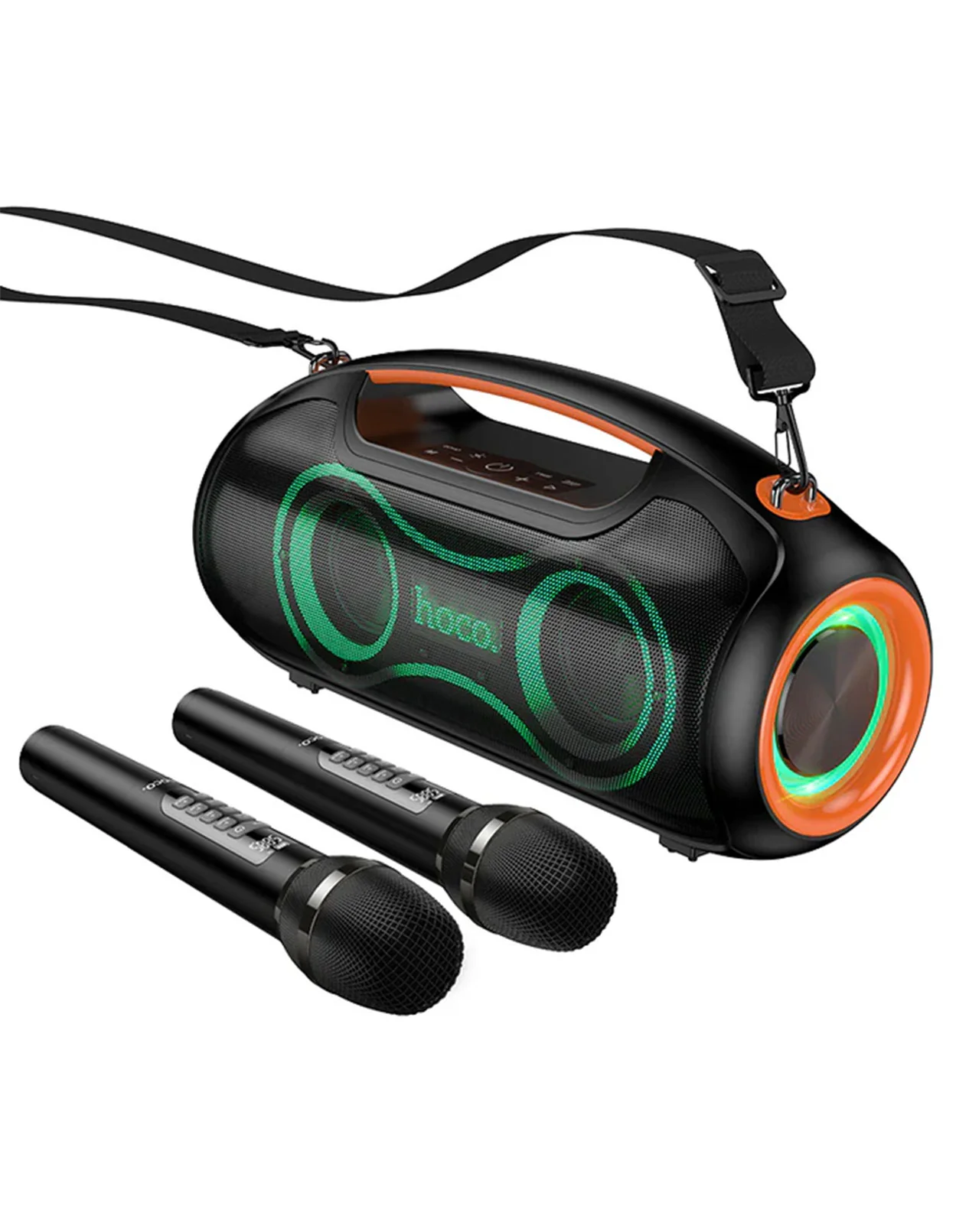 IMG_5663 Hoco 600W Bluetooth Party Speaker With 2 Wireless Microphones, RGB Light, 6000mAh Battery, IPX5 Waterproof (DS67) - Image 1