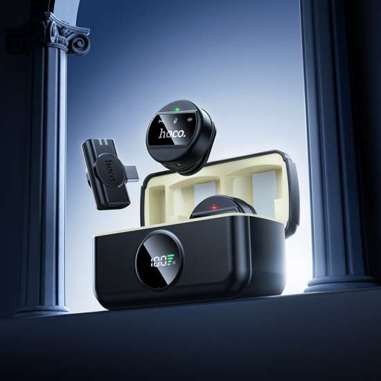 L22-BK-3-550x550 Hoco L22 Magnetic & Lapel Clip Dual Wireless Microphone - Image 2