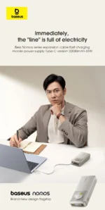 Baseus NOMOS Series 65W 20000mAh Power Bank with Built-in Retractable Type-C Cable - Image 4